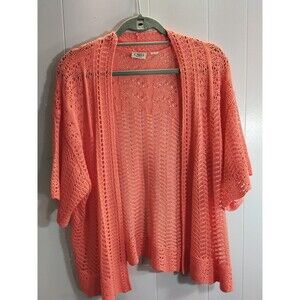 Cato cardigan sweater L orange open front  1/2 sleeve crochet lace Knit Top